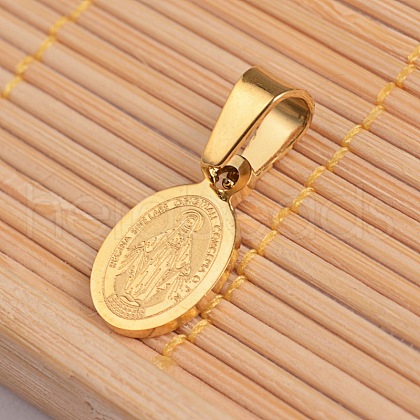 Oval with Virgin Mary & Word 304 Stainless Steel Charms STAS-I036-13-1