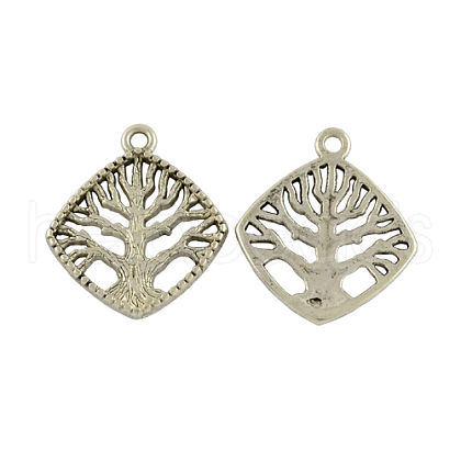 Tibetan Style Alloy Tree Pendants TIBEP-GC172-AS-RS-1