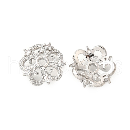 Flower Brass Clear Cubic Zirconia Bead Caps KK-V008-05P-1
