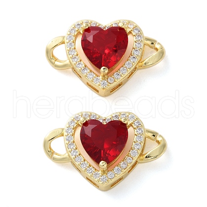 Rack Plating Brass Cubic Zirconia Heart Connector Charm KK-C084-06G-1