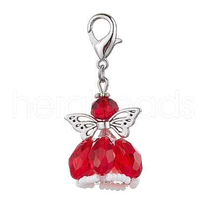 Angel Glass Beaded & Alloy Pendant Decorations HJEW-MZ00189-05-1