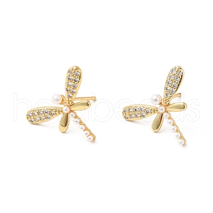 Rack Plating Brass Micro Pave Clear Cubic Zirconia Stud Earrings for Women EJEW-G311-05G-1