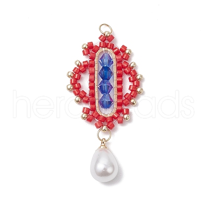 Glass Cylinder Seed Beaded Rhombus Pendants PALLOY-MZ00651-02-1