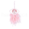 Handmade Evil Eye Woven Net/Web with Feather Wall Hanging Decoration HJEW-K035-08-2