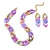 Acrylic Oval Link Chain Pendant Necklaces & Stud Dangle Earrings Sets FS-WG6428C-01-5