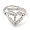 Heart with Letter Rack Plating Brass Micro Pave Clear Cubic Zirconia Adjustable Rings for Women RJEW-I105-01P-I-2
