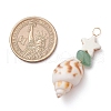 3Pcs 3 Styles Dyed Synthetic Turquoise Star & Natural Green Aventurine Chip & Natural Shell Pendants PALLOY-JF03691-2