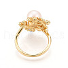 Flower Brass Micro Pave Clear Cubic Zirconia Cuff Ring RJEW-N049-02G-3