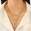 Alloy Double Layered Oval Pendant Necklaces NJEW-Z078-01KCG-1