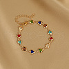 Brass Glass Link Chain Bracelets for Women WGAE243-01-1