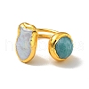 Half Round Natural Pearl & Amazonite Nugget Open Cuff Ring RJEW-F125-01G-2