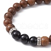 Natural Wenge Wood & Obsidian Round Braided Bead Bracelet BJEW-JB09757-02-3