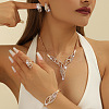 Leaf Alloy Crystal Rhinestone Pendant Necklace & Stud Earring & Chain Bracelets & Rings Sets FS-WGADEF8-01-2