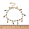 Bohemian Brass & Acrylic Flat Round Link Chain Anklets with Colorful Rectangle Tassel AJEW-Z046-03G-3