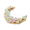 Glass Seed Beads & Resin & Alloy Flower Crescent Moon Connector Charms PALLOY-MZ00603-02-3