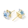 Square Glass with Enamel Evil Eye Stud Earrings EJEW-P210-03G-03-2
