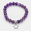 Natural Mixed Stone Beaded Star Charm Stretch Bracelets BJEW-JB01981-2