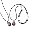 Natural & Synthetic Mixed Gemstone Teardrop Pendant Black Waxed Cord Adjustable Necklaces NJEW-G169-01-6