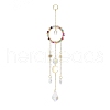 Natural Agate Woven Net/Web with Feather Window Hanging Suncatchers HJEW-JM00852-04-2