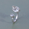 Brass Micro Pave Clear Cubic Zirconia Cuff Rings for Women RM1321-1