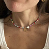 Heart Natural Shell & Colorful Glass Seed Round Beaded Necklaces FS-WGE10D5-17-2