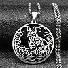 Ring with Cat Shape Pattern 304 Stainless Steel Pendant Necklaces for Men Women NJEW-K283-13P-1