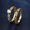 2Pcs Flat Round Brass Micro Pave Clear Cubic Zirconia Finger Rings FS-WG91922-02-1
