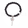 2Pcs Valentine's Day Natural Mashan Jade & Black Onyx Round Beads Stretch Bracelets for Couple BJEW-JB11649-3