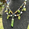 Leaf Pointed Alloy & Glass Pendant Necklaces FS-WGD0F8B-01-4