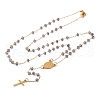 Ion Plating(IP) Crucifix Cross 304 Stainless Steel Rosary Bead Necklaces NJEW-M075-04G-02-1