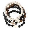 4Pcs Cross Natural Tiger Eye & Howlite & Lava Rock & Black Obsidian Round Beads Stretch Bracelets for Men CT3754-5