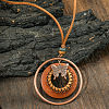 Bohemian Alloy & Wood Ring with Butterfly Pendant PU Leather Cord Necklaces for Women FS-WG8596C-08-1