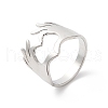 304 Stainless Steel Hand Heart Open Cuff Ring for Women RJEW-K245-45P-3