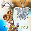 I Love You  Butterfly Alloy Capri Blue Rhinestone Pendant Necklaces for Women WG31A73-04-2