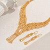 Vintage Middle Eastern Alloy Hollow Teardrop Leaf Tassel Earrings & Necklaces Sets for Women HQ8145-4