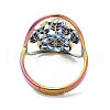 Ion Plating(IP) 304 Stainless Steel Woven Net/Web with Feather Adjustable Ring for Women RJEW-M149-26RC-2