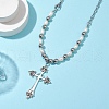 Mother's Day Jewellery Natural Pearl with Cross Alloy Pendant Necklaces NJEW-JN04813-2