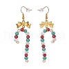 Glass Christmas Candy Cane with Alloy Bowknot Dangle Earrings EJEW-JE04971-01-2