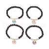 Natural Lava Rock Round Beads with Brass Rhinestone Spacer Beads and Shell Pearl Bead and Electroplate Non-magnetic Synthetic Hematite Beads and Alloy Pendants Bracelets BJEW-JB11511-2