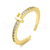 Clear Cubic Zirconia Initial Letter Open Cuff Ring RJEW-H120-09G-F-1