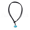 Oval Alloy & Synthetic Turquoise Pendant Imitation Leather Cord Double Layer Lariat Necklaces FS-WG9CD33-02-2