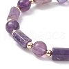 Natural Amethyst Column & Round Stretch Bracelet for Women BJEW-JB09351-01-2