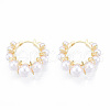 ABS Plastic Pearl Beaded Hoop Earrings with Clear Cubic Zirconia EJEW-T046-44-3