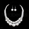 Alloy & Crystal Rhinestone & Plastic Pearl Round Beaded Necklace & Dangle Earring FS-WG9A175-01-2