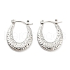 Non-Tarnish Texture Teardrop 304 Stainless Steel Hoop Earrings for Women EJEW-C067-06P-1