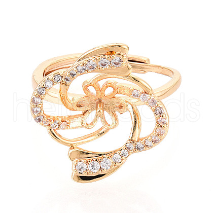 Brass Micro Pave Clear Cubic Zirconia Adjustable Ring Settings KK-T076-06G-1