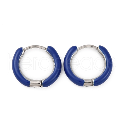 Two Tone 304 Stainless Steel Chunky Huggie Hoop Earrings with Enamel for Women EJEW-C043-11-12P-1