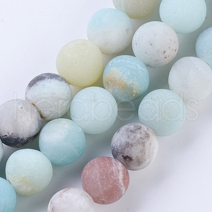 Frosted Natural Flower Amazonite Round Bead Strands X-G-E334-6mm-09-1