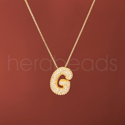 Brass Micro Pave Clear Cubic Zirconia Initial Pendant Necklaces for Women FS-WGDC51D-07-1
