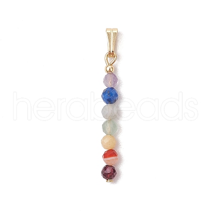 Chakra Natural Lapis Lazuli & Aquamarine & Green Aventurinee & Amethyst & Red Agate & Yellow Opal & Garnet Faceted Round Beaded Pendants PALLOY-JF03559-02-1